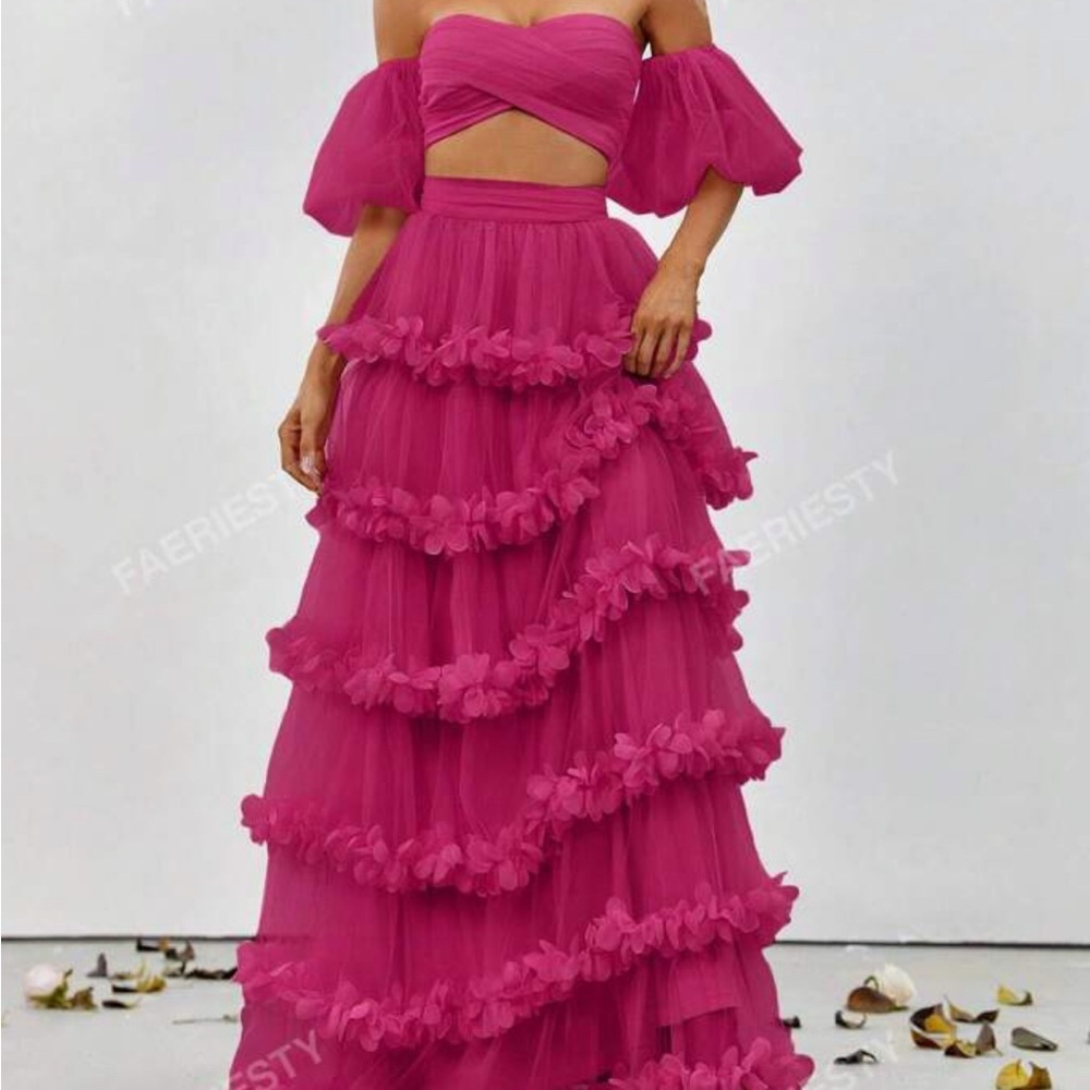 Pink Ruffled Tiered Off-Shoulder Sundress